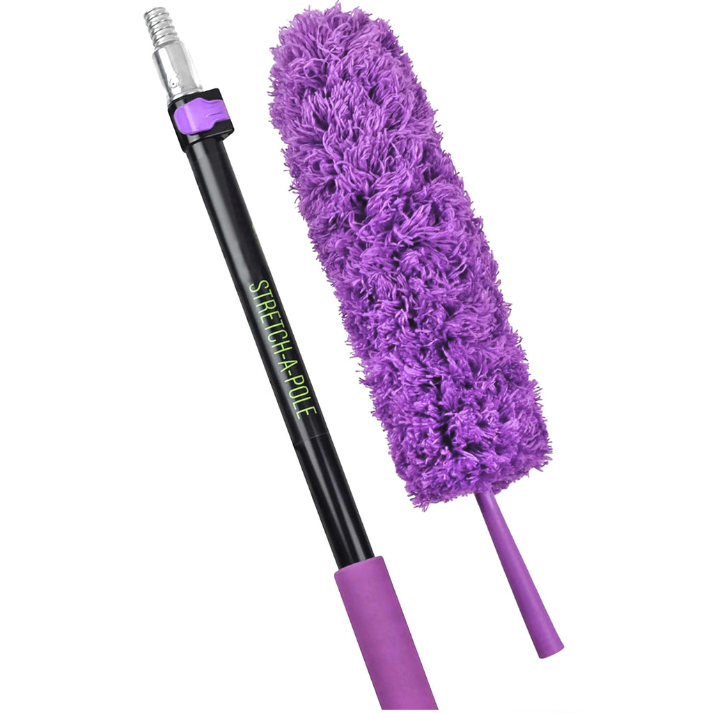 BRÜUN Micro Fiber Feather Duster with 2 to 5 Feet Stainless Steel Light Weight Extendable Pole - A Detachable and Washable Purple Cobweb Brush for Ceilings, Fans and Narrow areas in Home and Offices