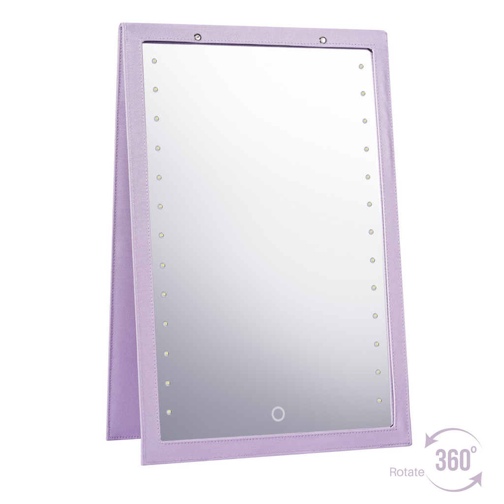 Foldable Mirror with LED Light for Luminous View – A (13.6 x 43.5 Inches) Hangable Backstage Mirror with Touch Control Power Button