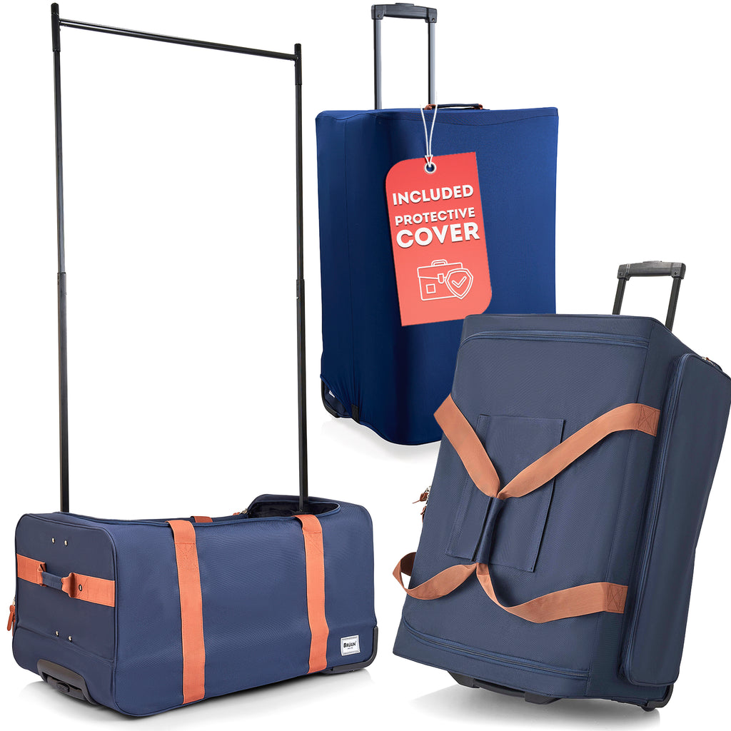 duffel bag or suitcase travel Brun Large Size Duffel Bag Blue Colored Dream Rolling Carrier with Garment Rack and Wheels for Travel Specially Designed for Men and Women to Hang