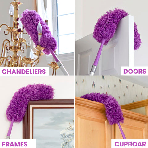 BRÜUN Micro Fiber Feather Duster with 2 to 5 Feet Stainless Steel Light Weight Extendable Pole - A Detachable and Washable Purple Cobweb Brush for Ceilings, Fans and Narrow areas in Home and Offices