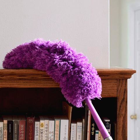 BRÜUN Micro Fiber Feather Duster with 2 to 5 Feet Stainless Steel Light Weight Extendable Pole - A Detachable and Washable Purple Cobweb Brush for Ceilings, Fans and Narrow areas in Home and Offices