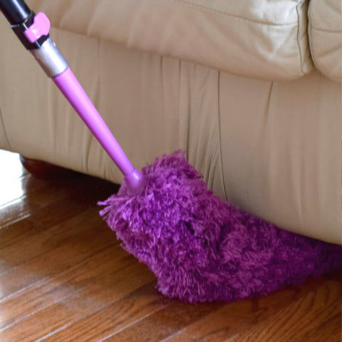 BRÜUN Micro Fiber Feather Duster with 2 to 5 Feet Stainless Steel Light Weight Extendable Pole - A Detachable and Washable Purple Cobweb Brush for Ceilings, Fans and Narrow areas in Home and Offices