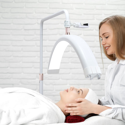 BRÜUN Beauty 50W Moon Lash Light | A 28 Inches Adjustable LED Floor Lamp for Estheticians, Lash Technicians, and Nail Artists - Ideal Eyelash Extensions Lamp with Phone Holder