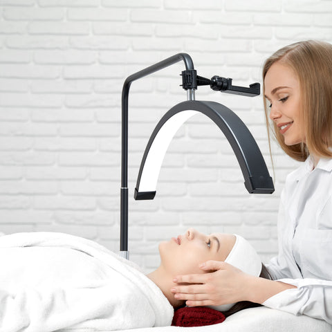 BRÜUN Beauty 30W Moon Lash Light | A 24 Inches Adjustable LED Floor Lamp for Estheticians, Lash Technicians, and Nail Artists - Ideal Eyelash Extensions with Phone Holder and Remote Control