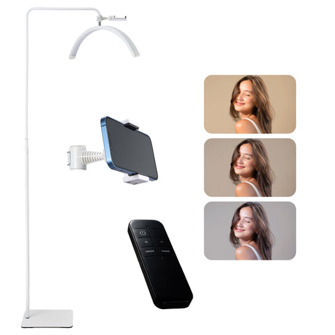 BRÜUN Beauty 30W Moon Lash Light | A 24 Inches Adjustable LED Floor Lamp for Estheticians, Lash Technicians, and Nail Artists - Ideal Eyelash Extensions with Phone Holder and Remote Control