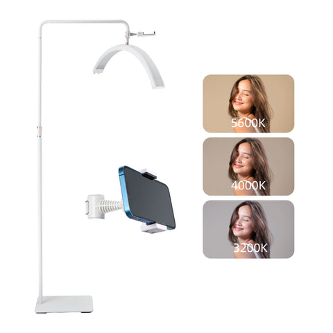 BRÜUN Beauty 50W Moon Lash Light | A 28 Inches Adjustable LED Floor Lamp for Estheticians, Lash Technicians, and Nail Artists - Ideal Eyelash Extensions Lamp with Phone Holder