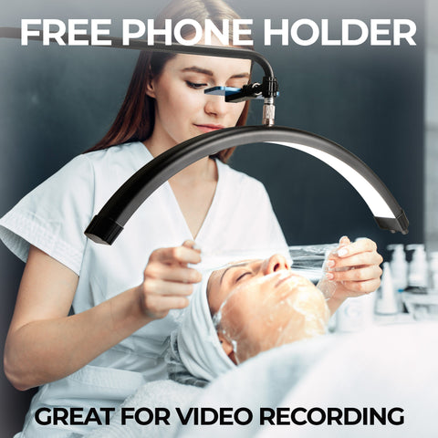 BRÜUN Beauty 30W Moon Lash Light | A 24 Inches Adjustable LED Floor Lamp for Estheticians, Lash Technicians, and Nail Artists - Ideal Eyelash Extensions with Phone Holder and Remote Control