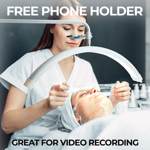 BRÜUN Beauty 50W Moon Lash Light | A 28 Inches Adjustable LED Floor Lamp for Estheticians, Lash Technicians, and Nail Artists - Ideal Eyelash Extensions Lamp with Phone Holder