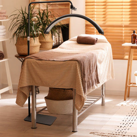 BRÜUN Beauty 50W Moon Lash Light | A 28 Inches Adjustable LED Floor Lamp for Estheticians, Lash Technicians, and Nail Artists - Ideal Eyelash Extensions Lamp with Phone Holder