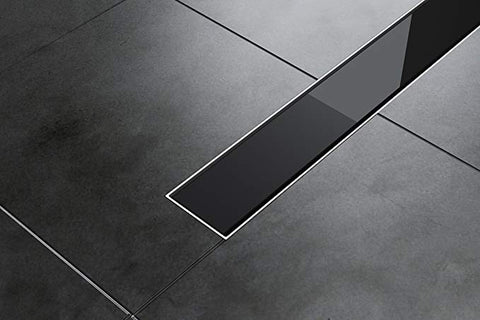 Linear Shower Drain Black Tempered Glass