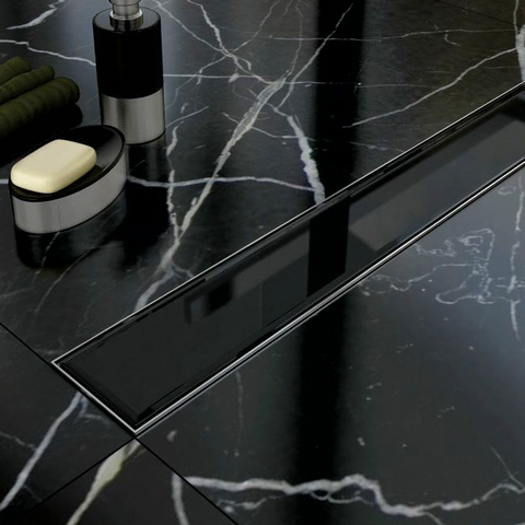 Linear Shower Drain Black Tempered Glass