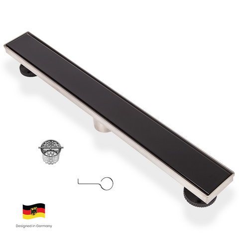 Linear Shower Drain Black Tempered Glass